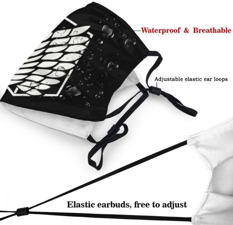 Маска защитная для лица Attack on Titan Атака титанов Разведкорпус + 2 угольных фильтра