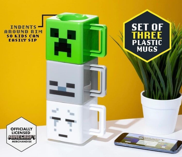 Набор 3 чашек Minecraft Stacking Coffee Mugs Creeper Skeleton and Ghast кружки Майнкрафт 250 мл