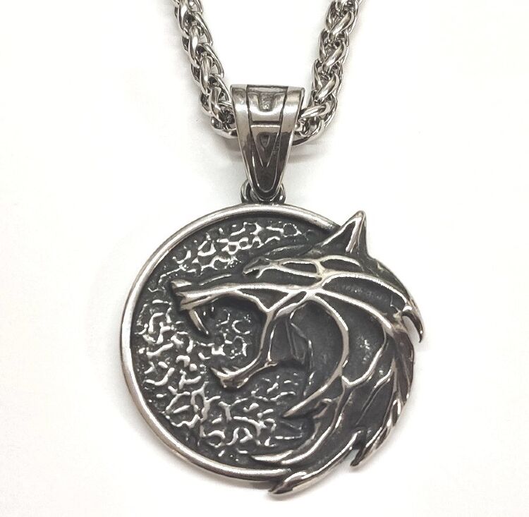 Кулон Геральта медальон 3D Ведьмак (The Witcher) с нержавеющей стали + деревянный бокс №2