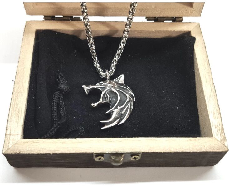 Кулон Геральта медальон 3D Ведьмак (The Witcher) с нержавеющей стали + деревянный бокс №3