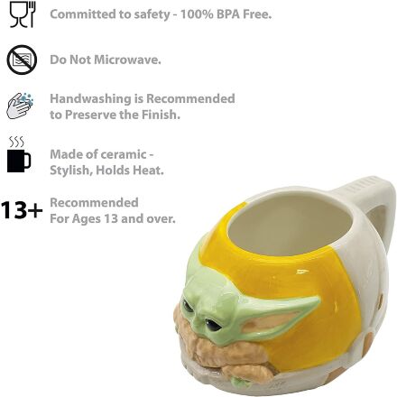  Кружка Star Wars The Mandalorian 3D Sculpted Ceramic mug Baby Yoda 16 OZ Grogu Грогу